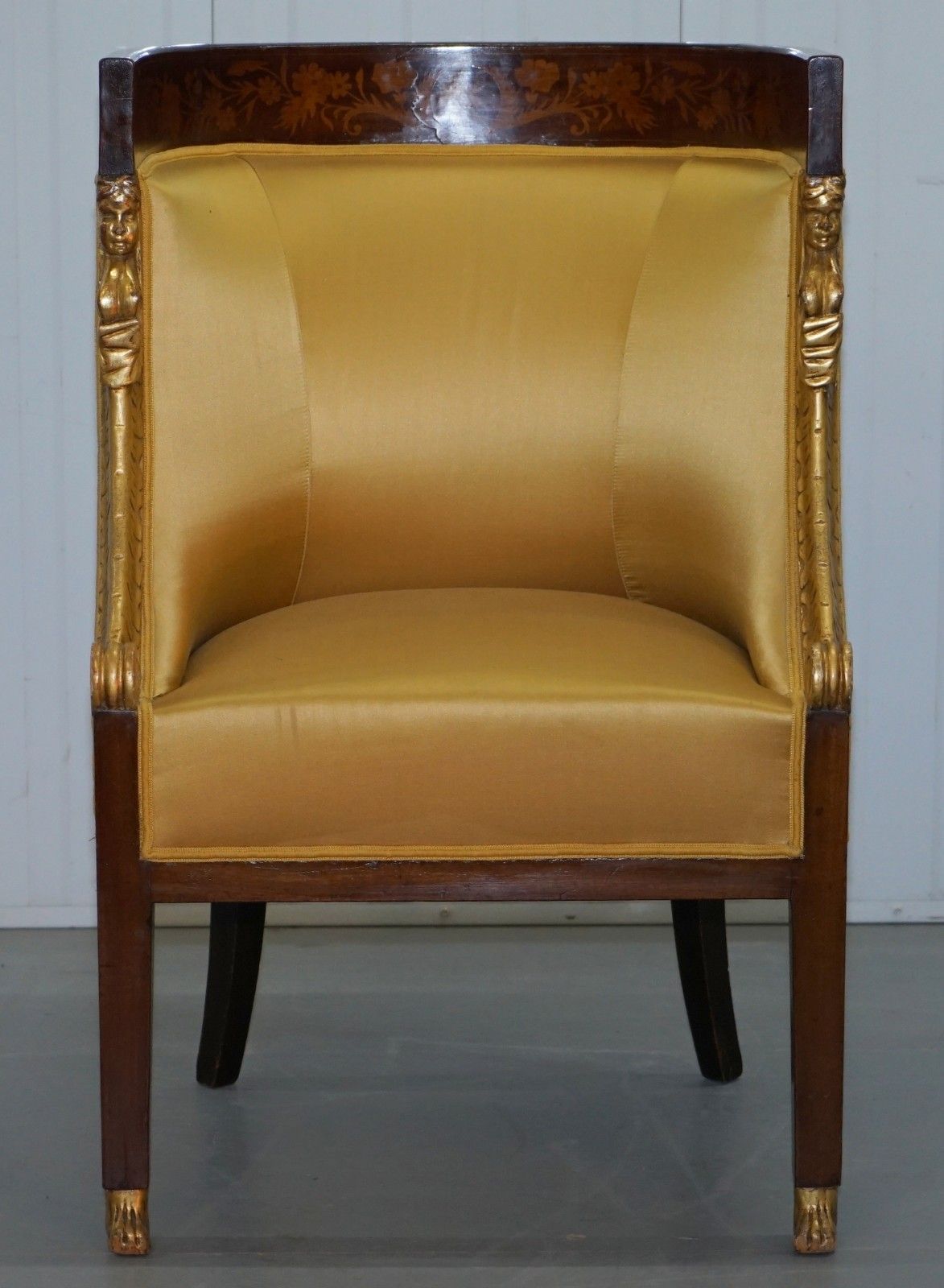 1870 French Empire Marquetry Inlaid Suite Pair Bergere Armchairs & Settee Canape photo vintage
