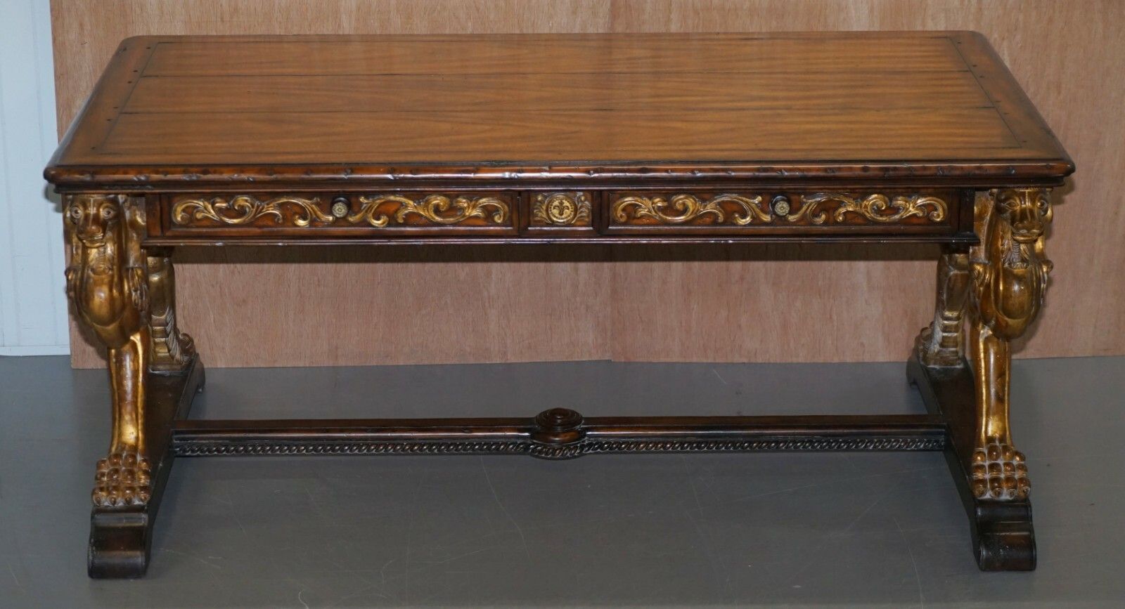 After Rj Horner Gold Giltwood Griffon Mahogany Double Sided Desk Writing Table photo furniture