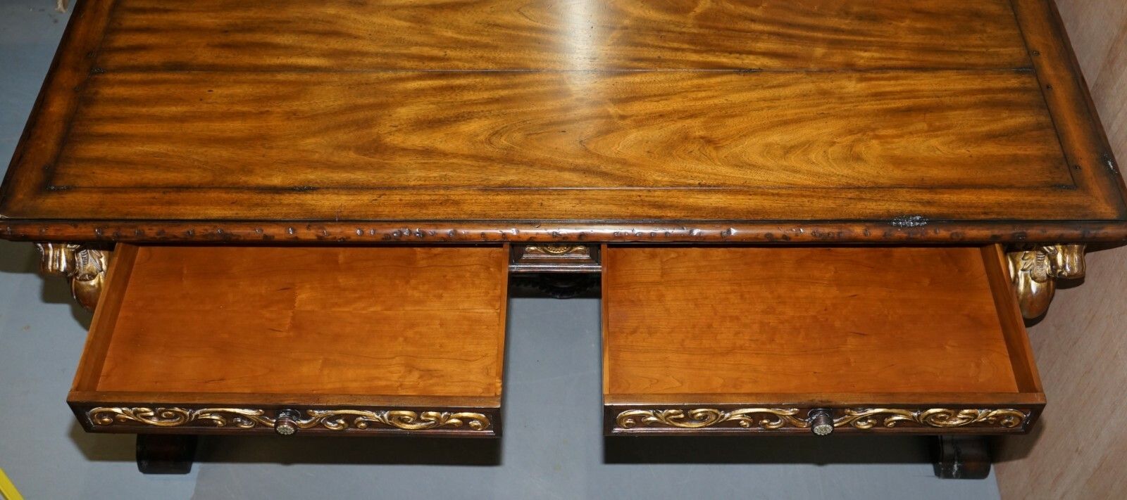 4000.0 After Rj Horner Gold Giltwood Griffon Mahogany Double Sided Desk Writing Table photo