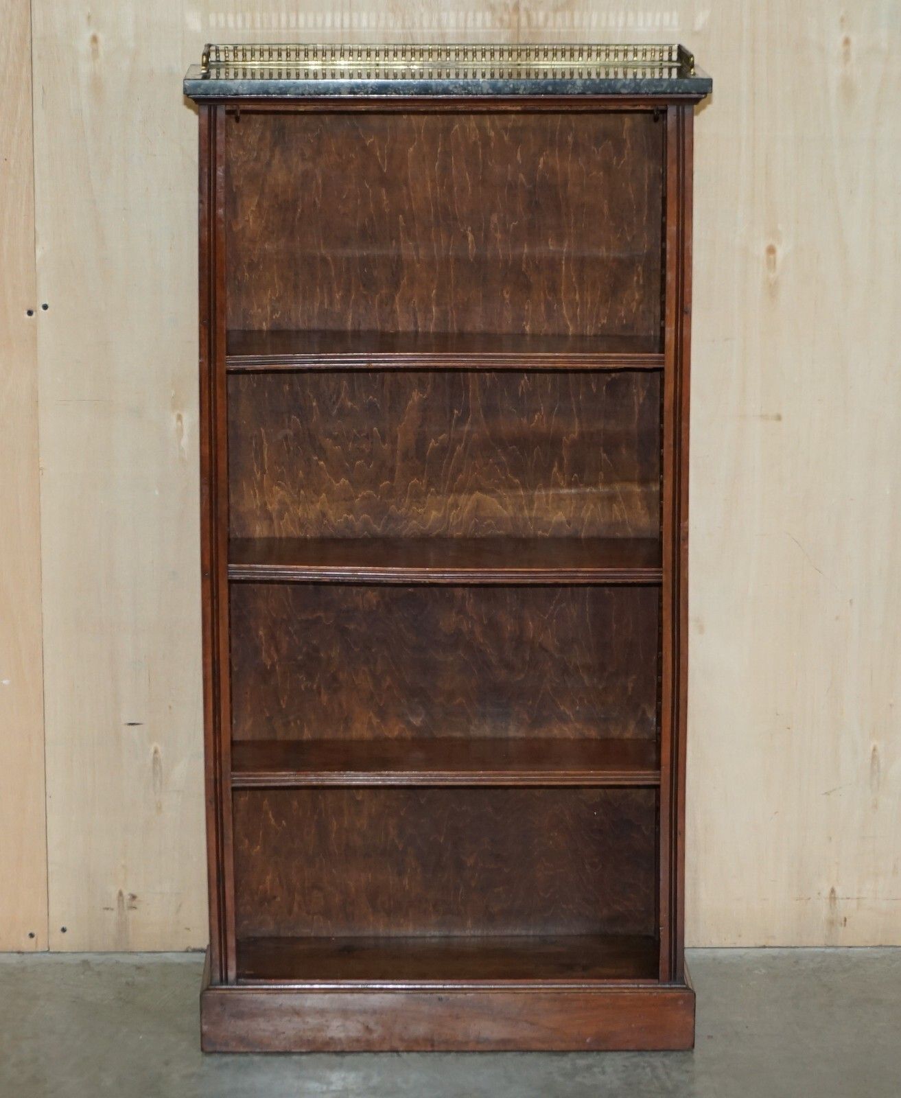 Pair Of Fine Antique Regency Mahogany Brass Gallery & Marble Dwarf Bookcases photo for sale