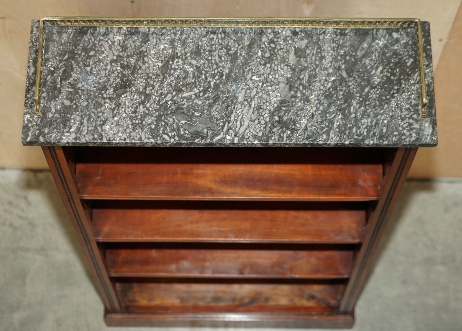 3950.0 Pair Of Fine Antique Regency Mahogany Brass Gallery & Marble Dwarf Bookcases photo