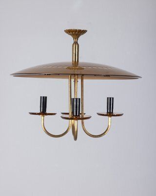 Italian Brass And Pink Glass Chandelier, 1950s