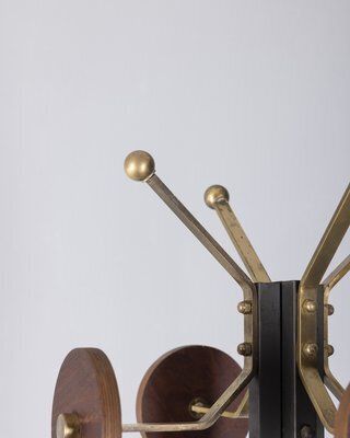 Italian Floor Coat Rack In Black Metal And Wood, 1960s photo for sale