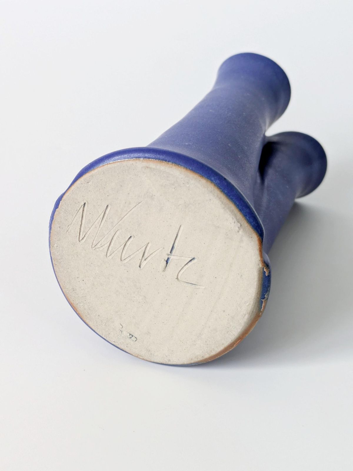 photo for sale Midcentury Aage Würtz Ceramic Bud Vase, Danish Pottery, Rich Blue Glaze, 1960s Scandinavian Decor