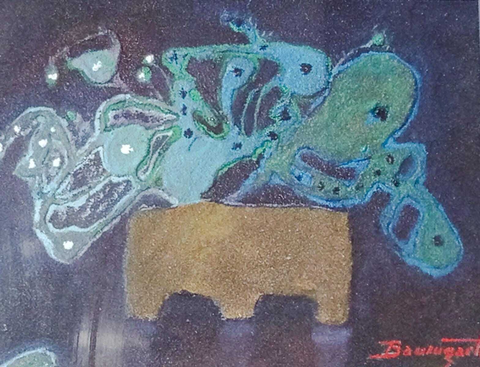 Baumgarten Bodo? Painting, Unique Work, Mixed Media On Vintage Wood, 1970s photo furniture