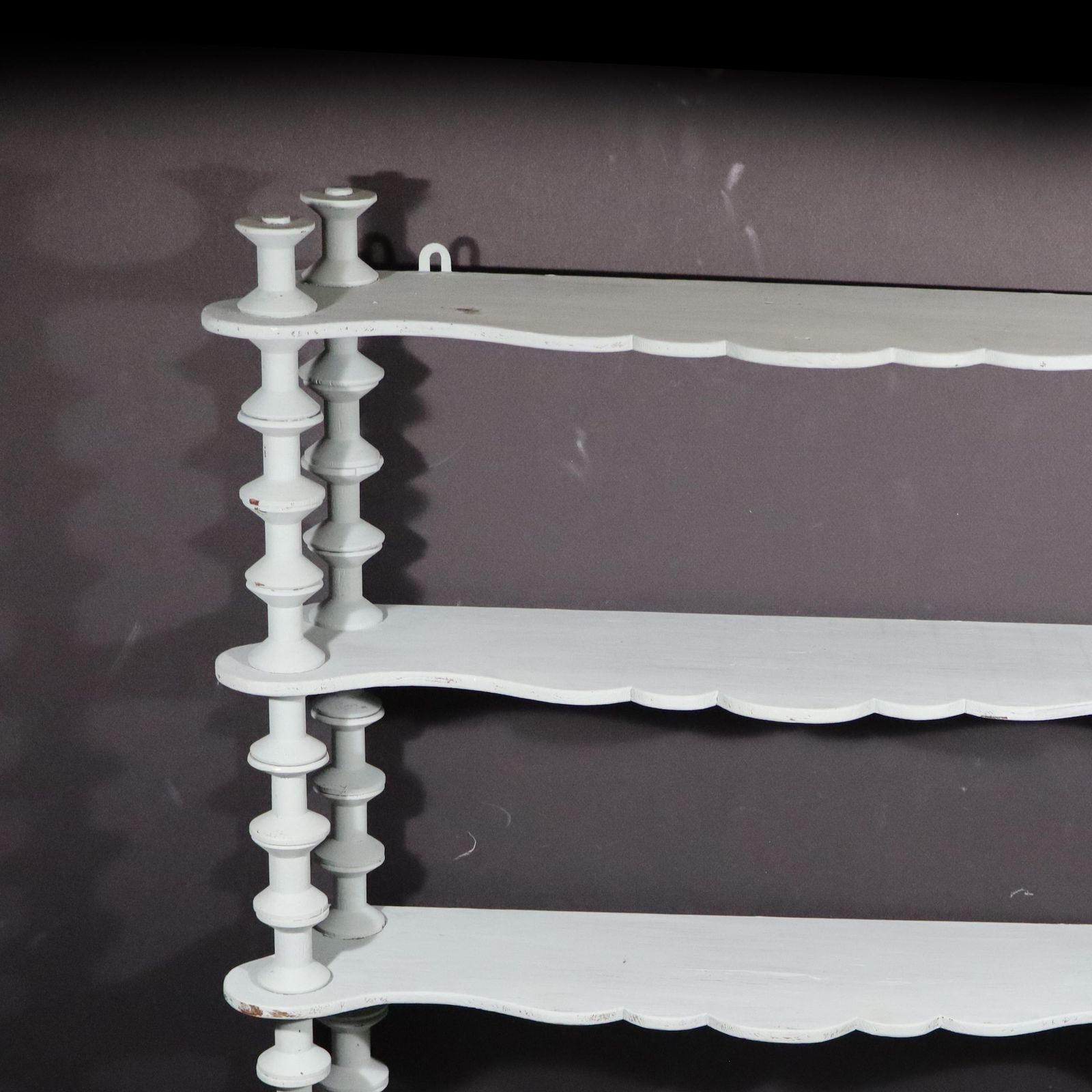 French Antique Folk Art Spindle Wall Shelf Wooden Bobbin Wall Shelving Unit Light Blue photo buy