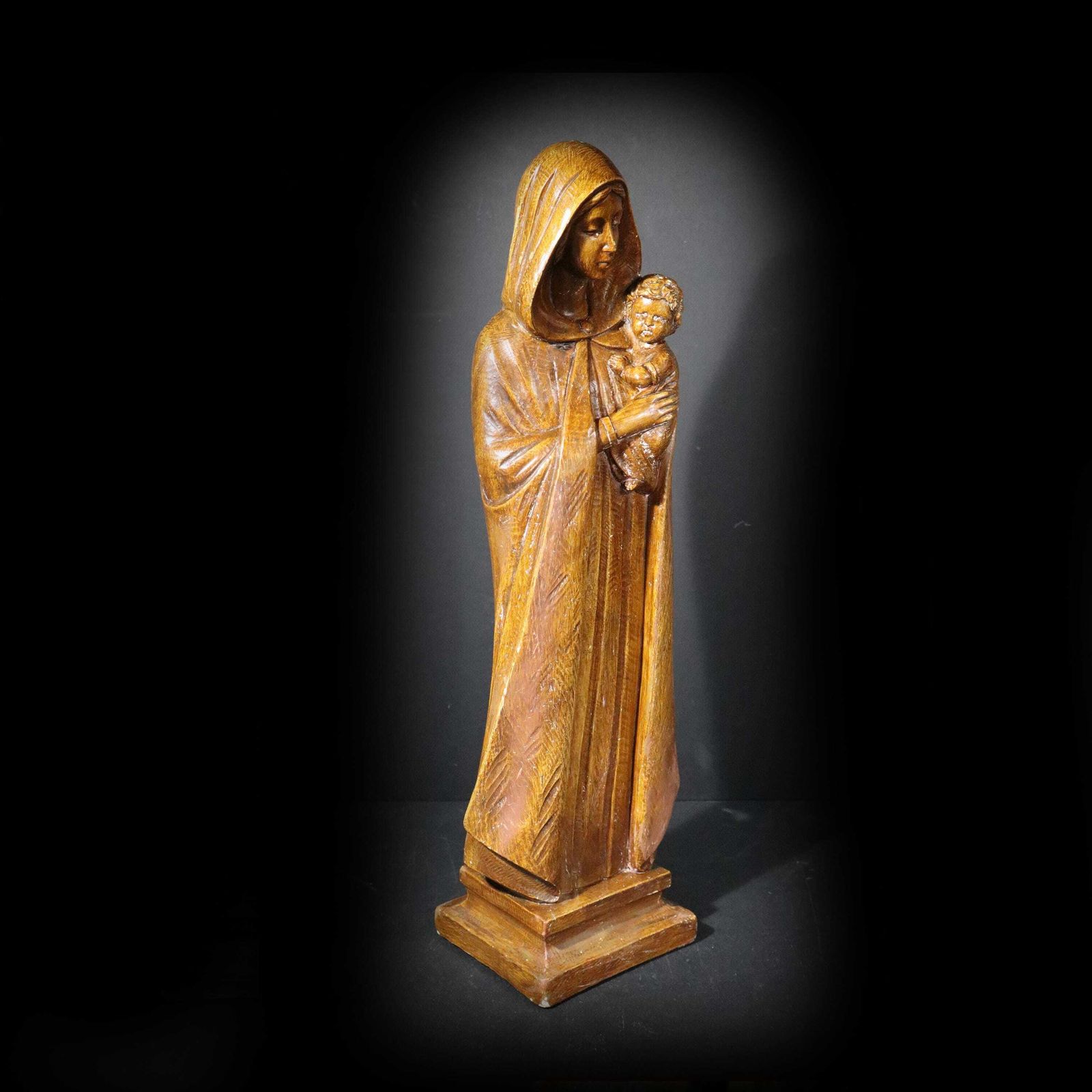 Antique Italian Madonna Statue Large Terracotta Virgin Mary And Child Chalkware Sculpture S. Melani photo furniture