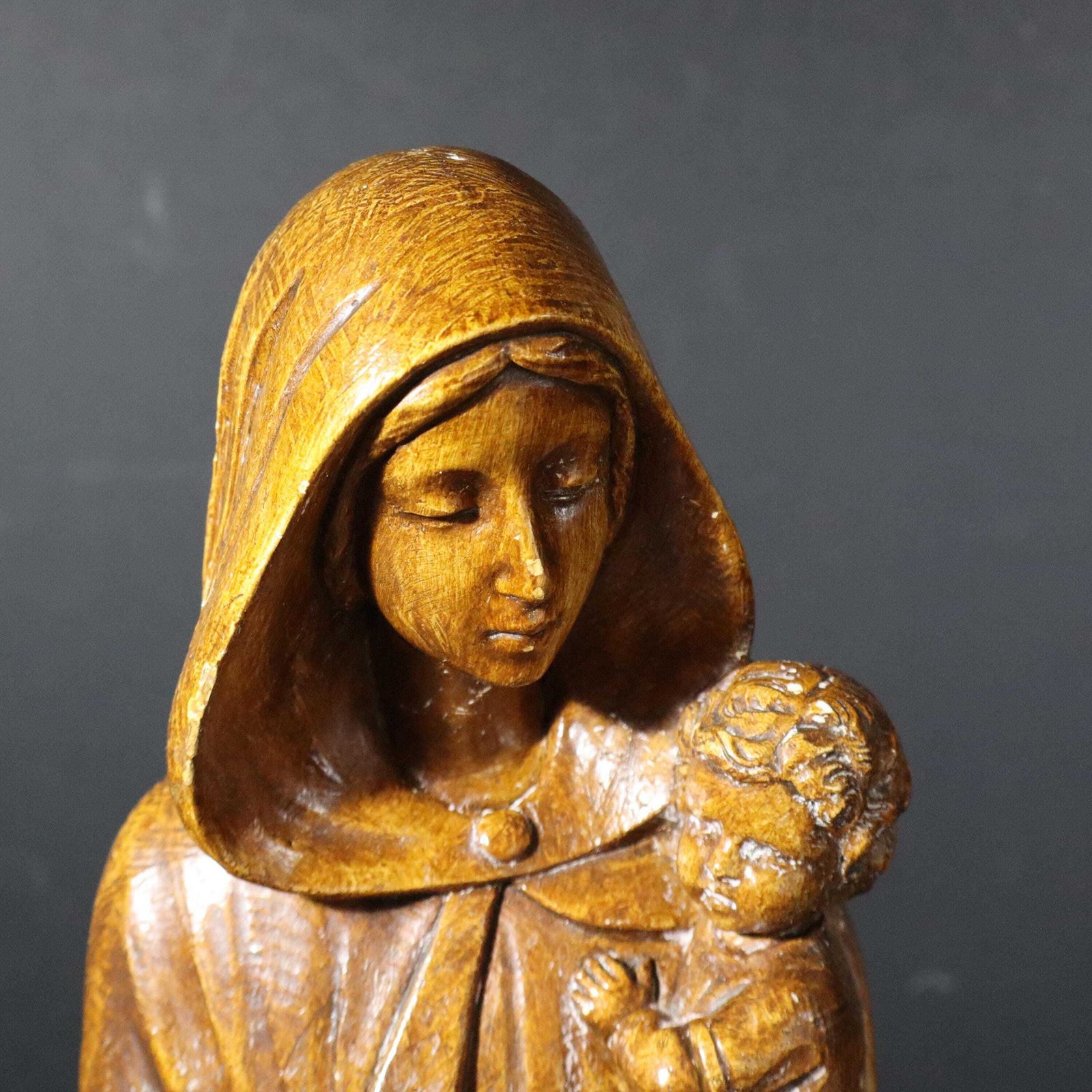 Antique Italian Madonna Statue Large Terracotta Virgin Mary And Child Chalkware Sculpture S. Melani photo for sale