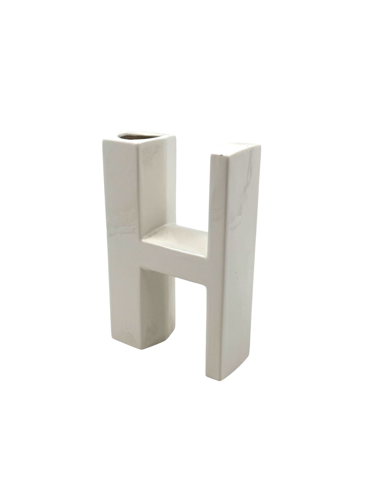 Space Age White H Letter Shaped Ceramic Solifleur Vase, Marcel Radureau Ca. 1970 photo vintage