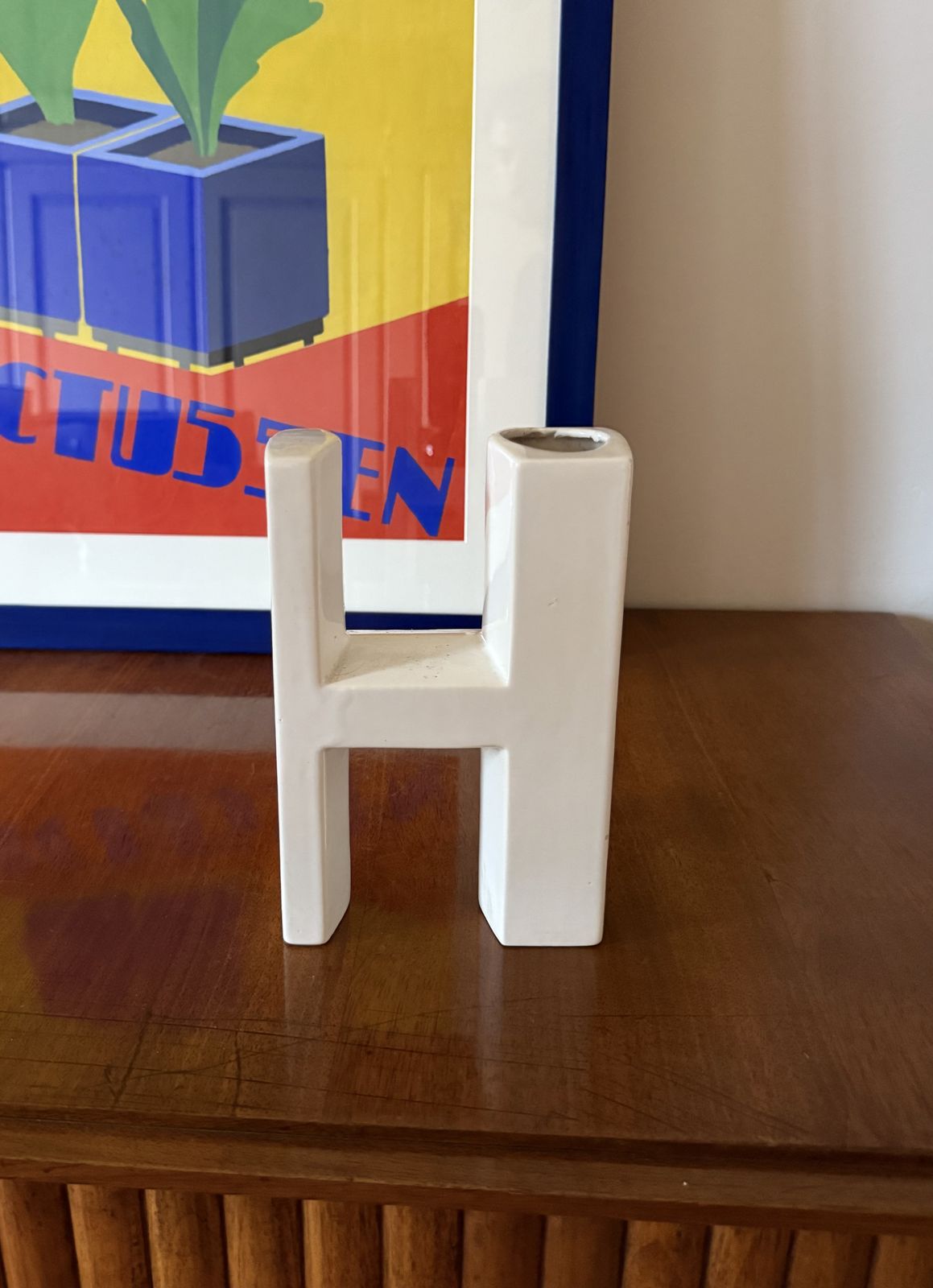 photo for sale Space Age White H Letter Shaped Ceramic Solifleur Vase, Marcel Radureau Ca. 1970