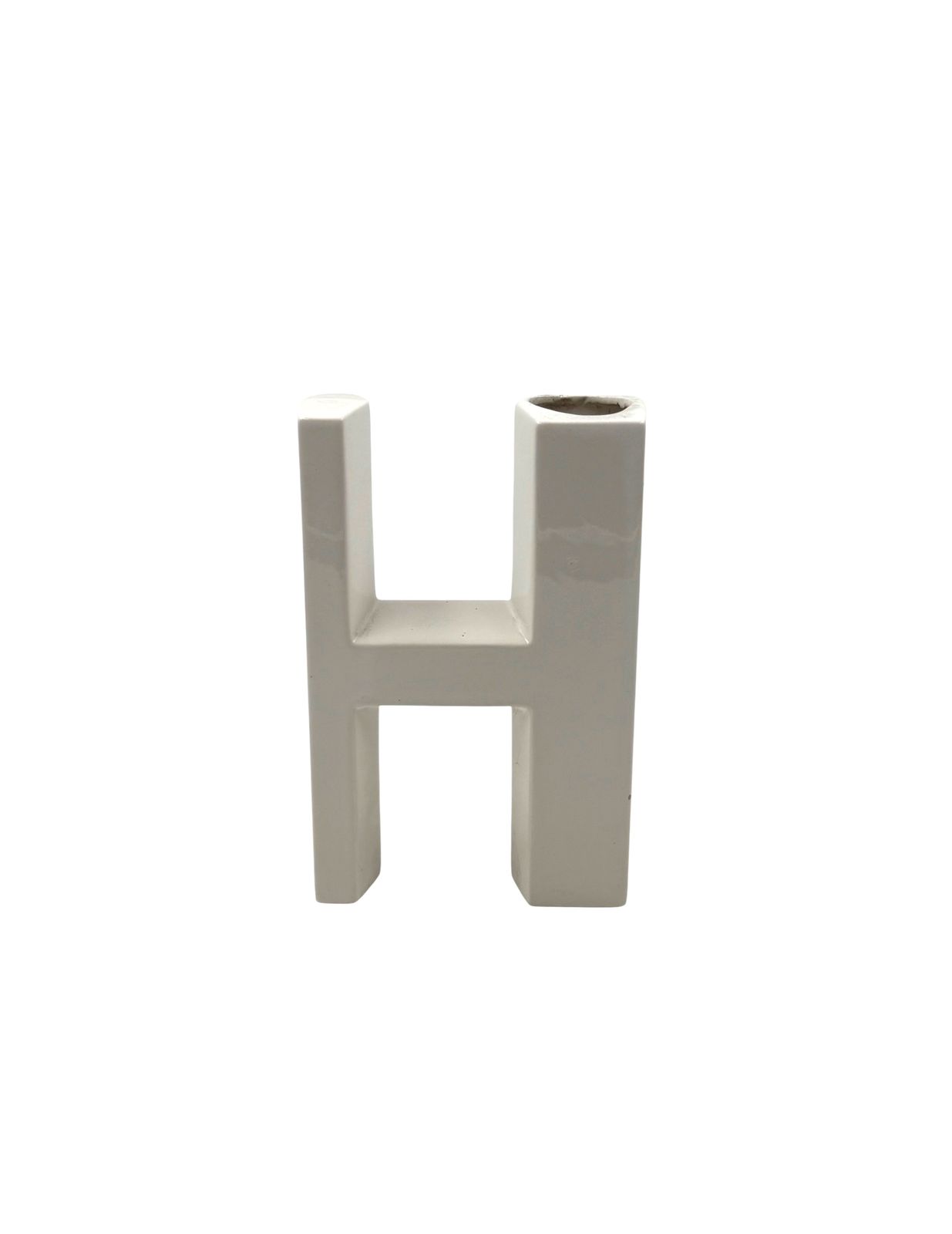 Home Decor Space Age White H Letter Shaped Ceramic Solifleur Vase, Marcel Radureau Ca. 1970 photo
