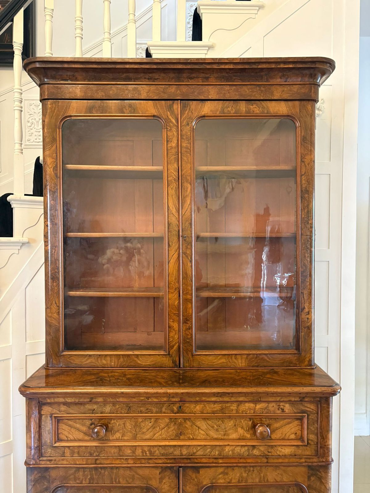 photo for sale Antique 19th Century Outstanding Quality Burr Walnut Secretaire Bookcase