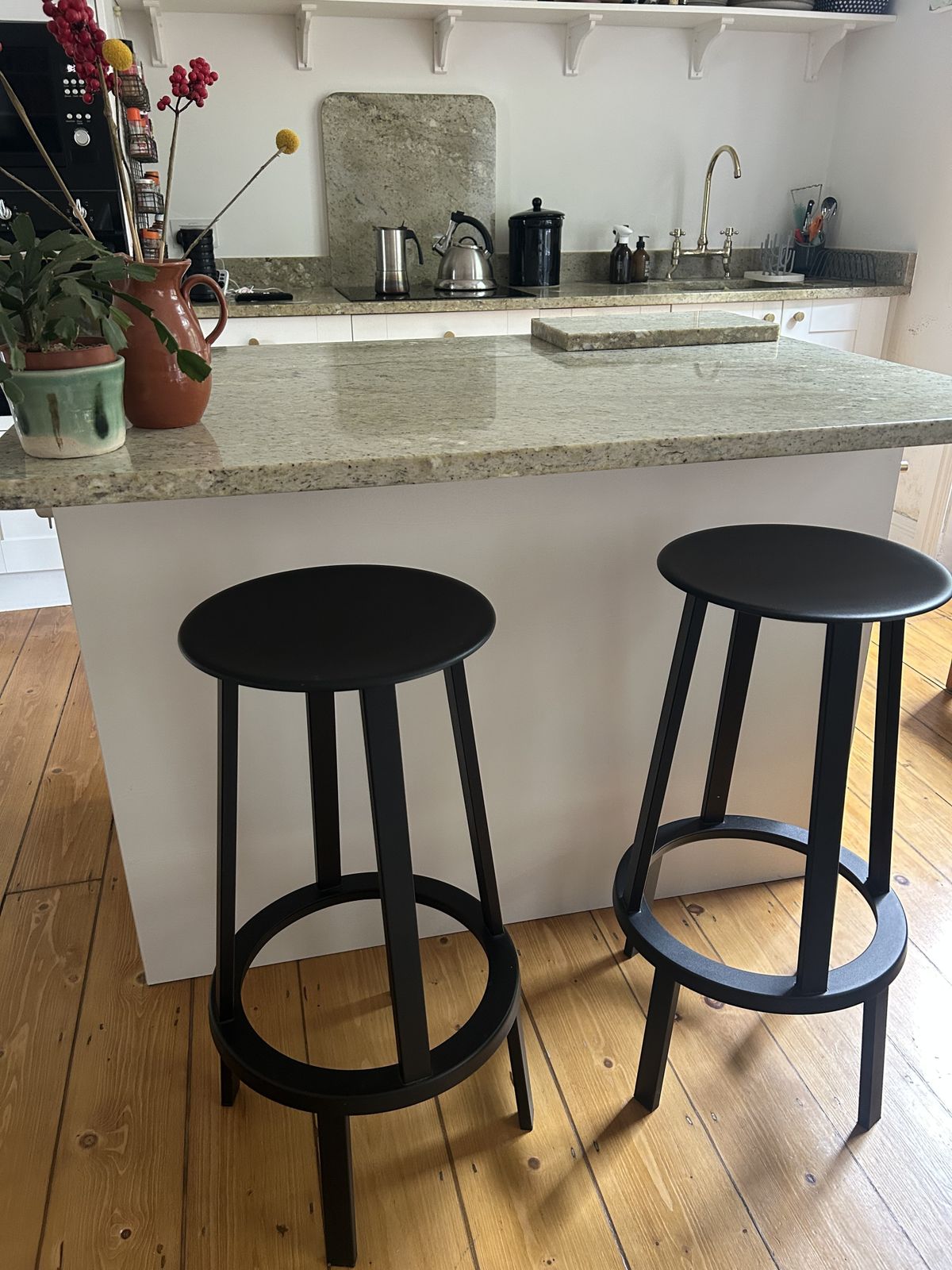 Pair Of Hay Revolver Swivel Bar Stools – Black Metal photo furniture