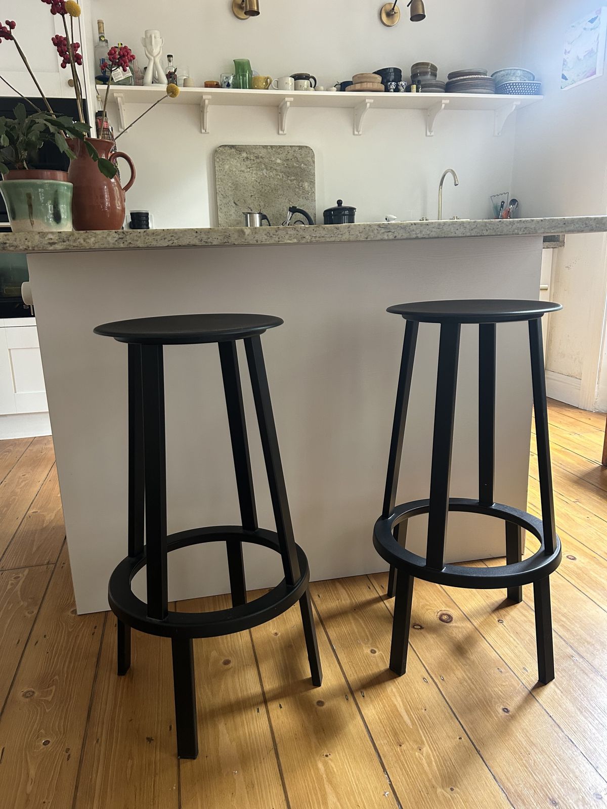 Pair Of Hay Revolver Swivel Bar Stools – Black Metal photo vintage