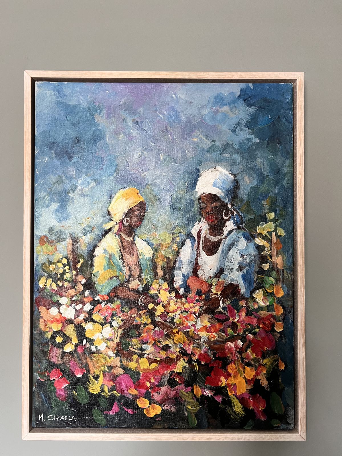 Mauro Chiarla – Flower Sellers – Original Oil On Canvas, Framed, With Certificate Of Authenticity