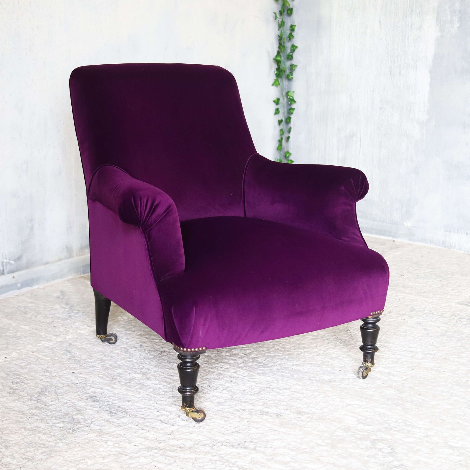Antique Napoleon III Armchair Recovered In Designers Guild Purple Velvet photo Furniture
