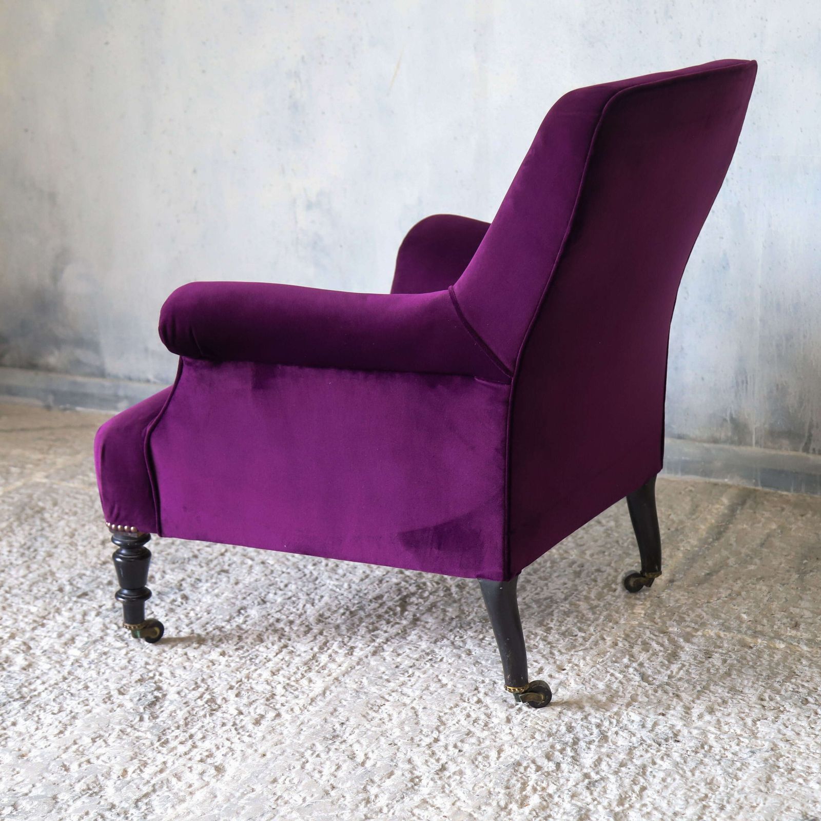 Antique Napoleon III Armchair Recovered In Designers Guild Purple Velvet photo vinterior