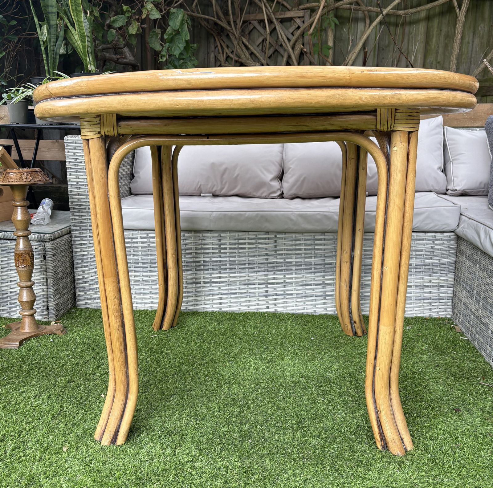 Large Vintage Rattan & Glass Table– Mid Century / Albini Style photo furniture