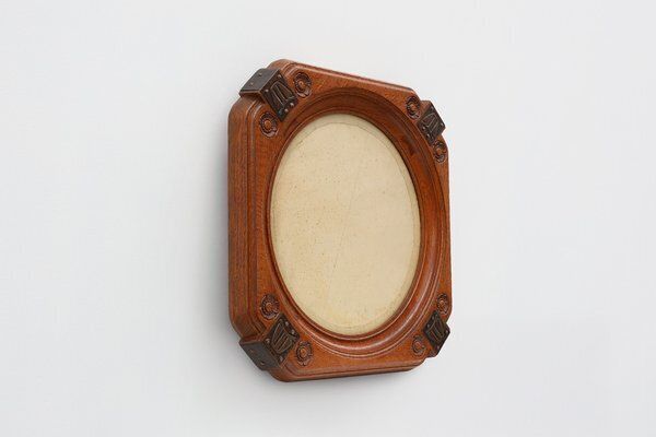 Art Nouveau Oak Photo Frame With Copper Decorations By Geo Verbanck, 1890s photo vinterior