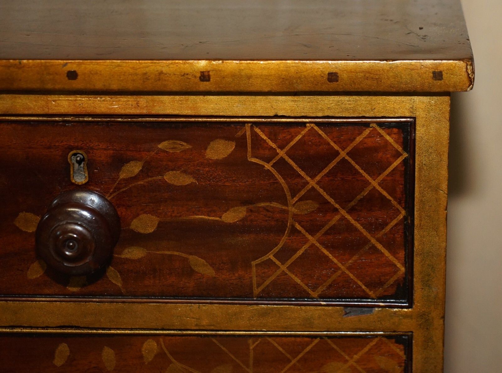 Sublime Antique Victorian 1860 Chinese Chinoiserie Painted Chest Of Drawers photo 3950.0