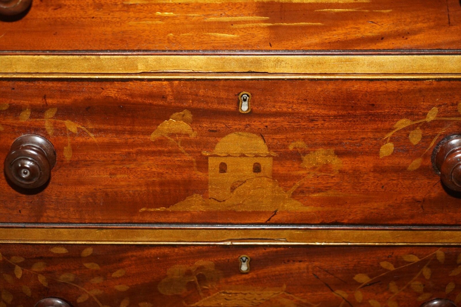 3950.0 Sublime Antique Victorian 1860 Chinese Chinoiserie Painted Chest Of Drawers photo