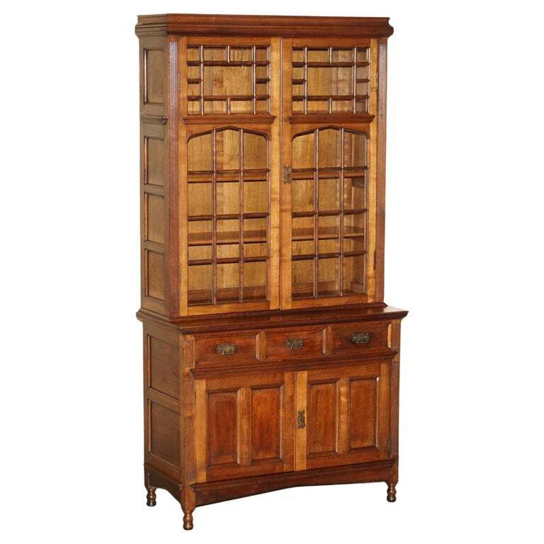 Antique Fully Stamped Jas Shoolbred Victorian Astral Glazed Library Bookcase