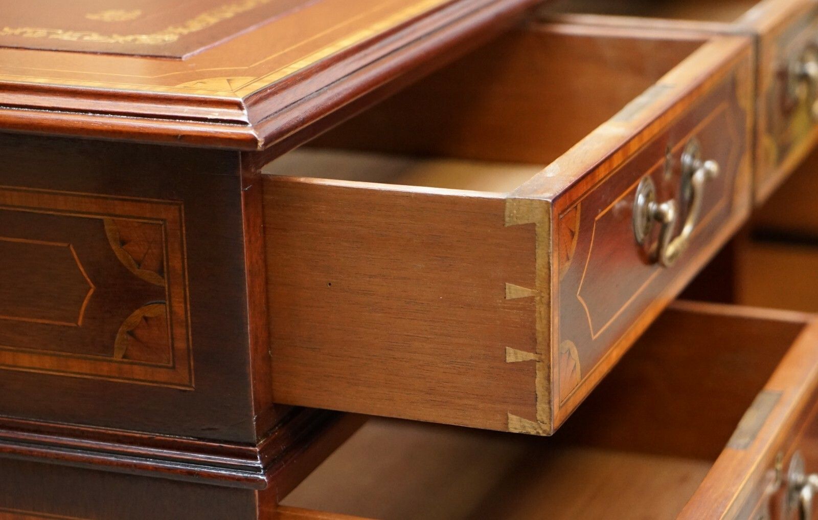 3950.0 Stunning Antique Victorian Fully Restored Sheraton Revival Desk Oxblood Leather photo