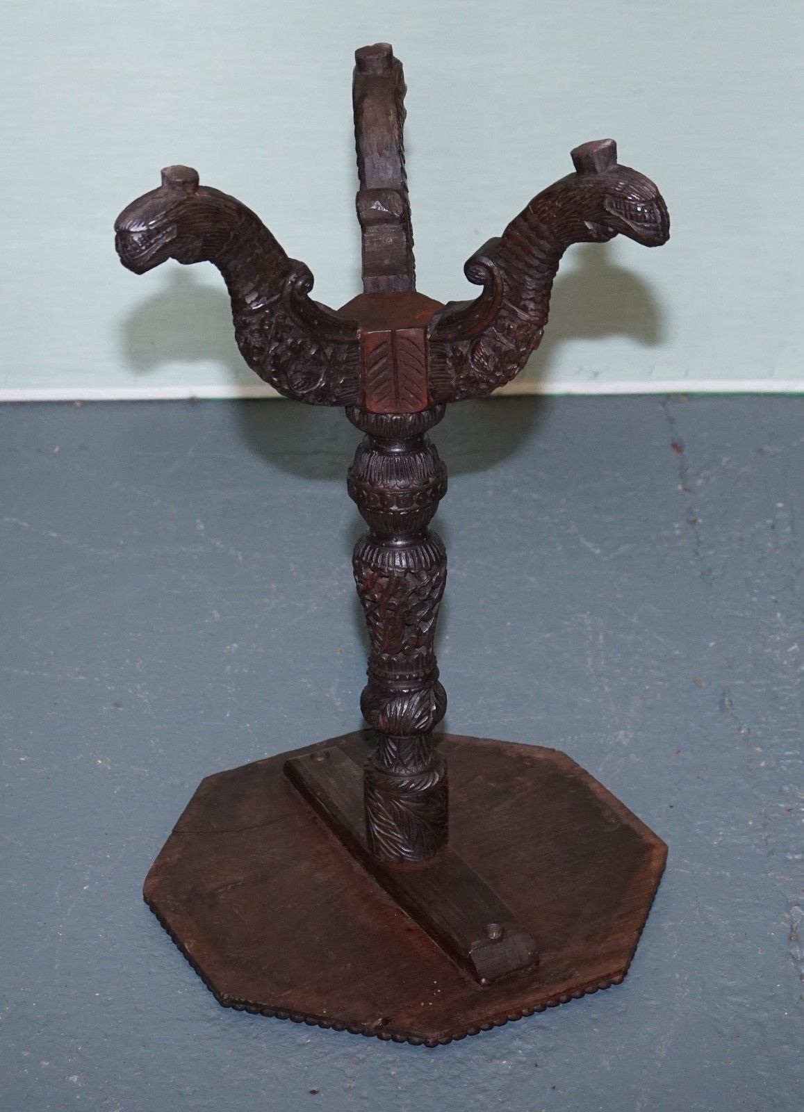 photo for sale 1890s Anglo Indian Hand Carved Octagonal Table Chinese Mythical Dragon Base