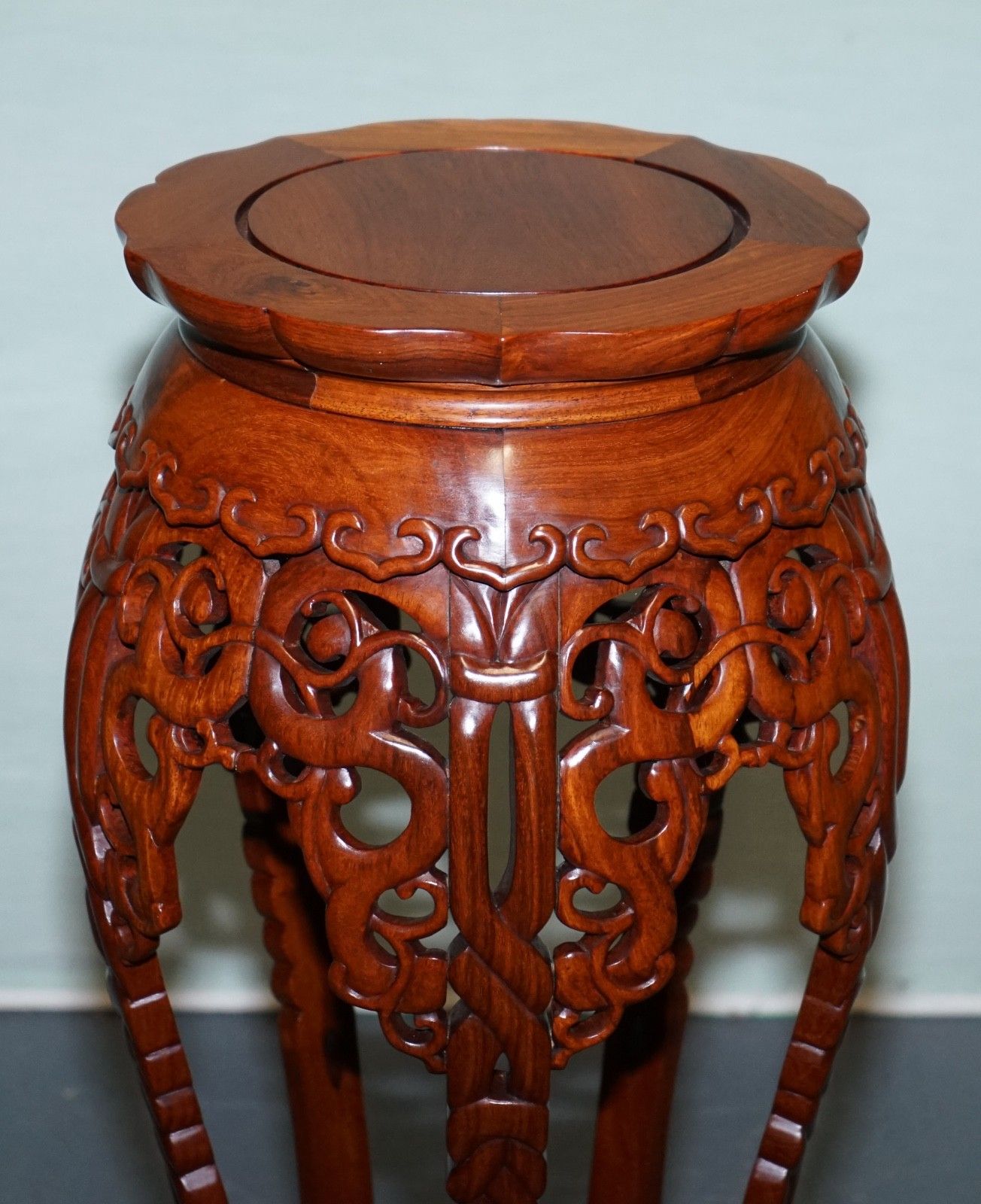 Chinese Hardwood Plant Stand With Pierced Design & Cabriole Legs photo Home Decor