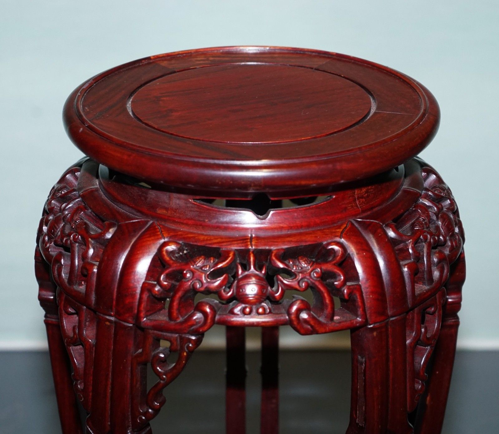 Vintage Chinese Carved Hardwood Plant Pedestal Bamboo Motif Shanghai Trademark photo buy