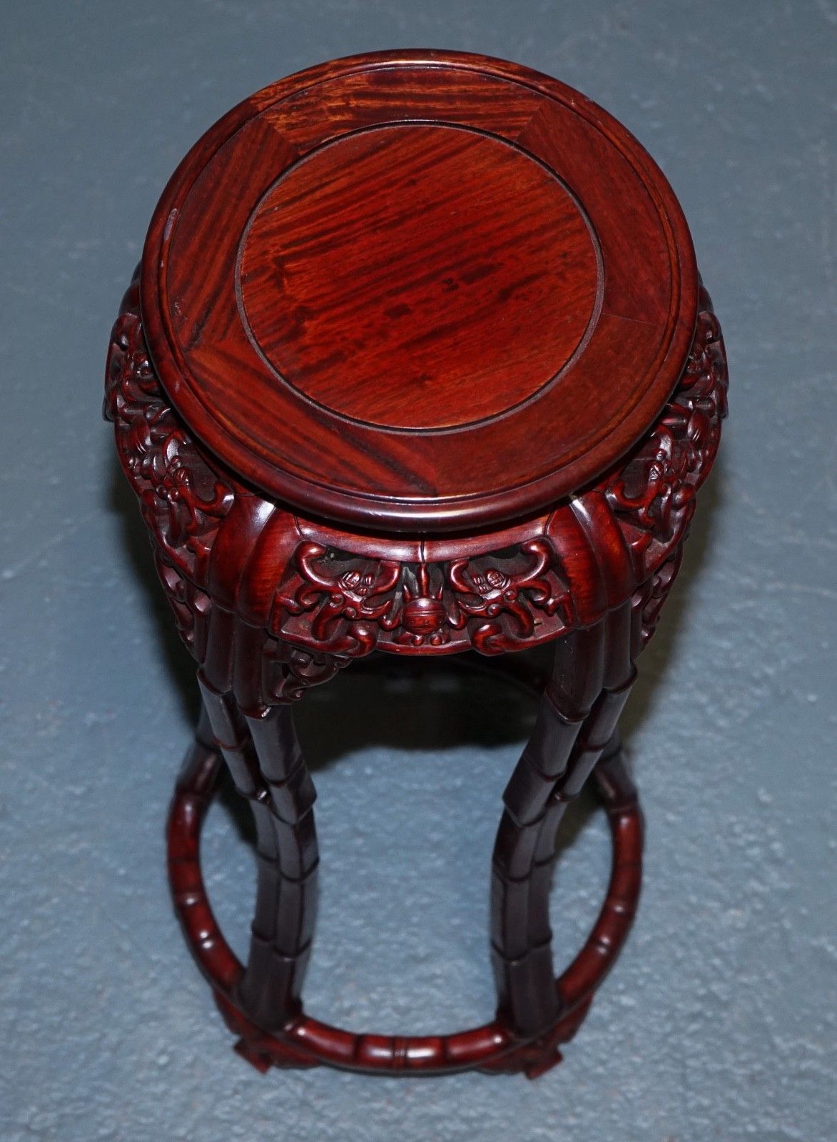 Vintage Chinese Carved Hardwood Plant Pedestal Bamboo Motif Shanghai Trademark photo vintage