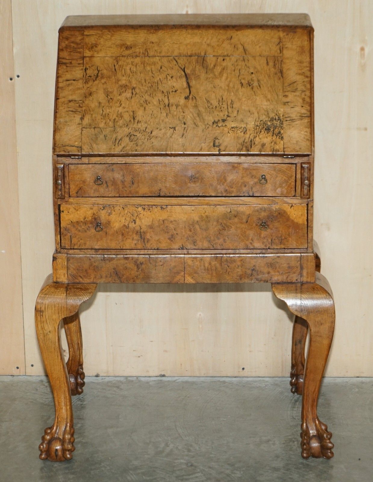 Fine Circa 1800 Pollad Oak Writing Bureau Desk Claw & Ball Hand Carved Legs photo furniture