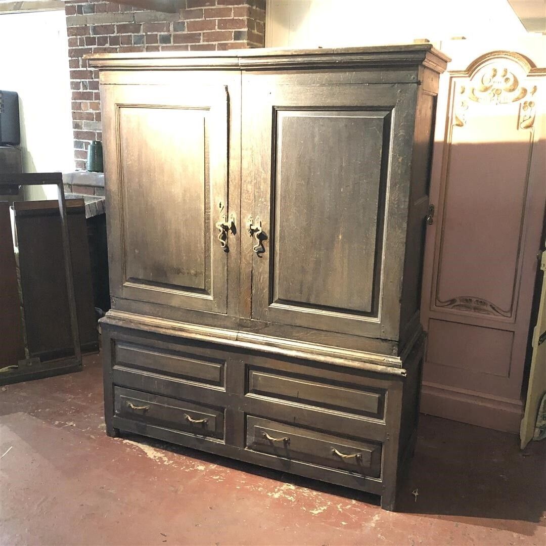 Antique Oak Large French Country Kitchen Cupboard 19th Century photo vinterior
