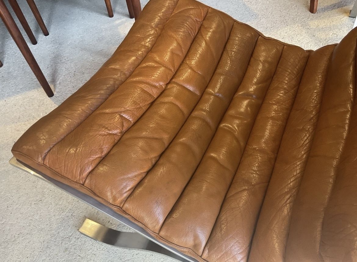 photo furniture Arne Norell Leather And Chrome Ari Lounge Chair And Ottoman Mid Century