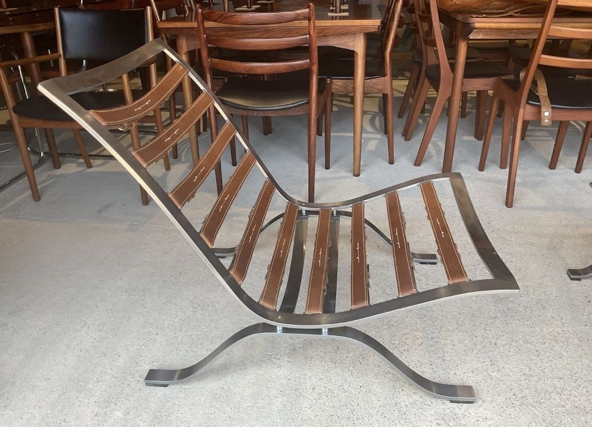 Furniture Arne Norell Leather And Chrome Ari Lounge Chair And Ottoman Mid Century photo