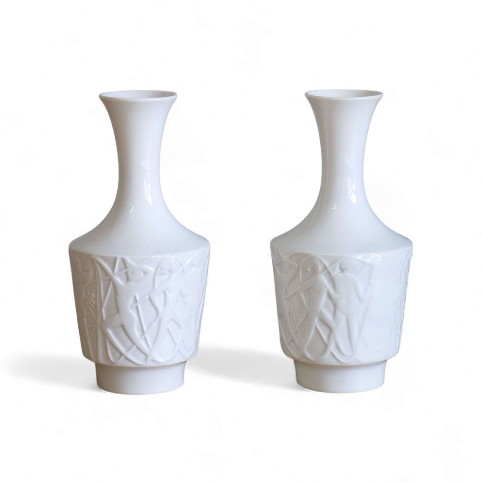 Pair Of Mid Century Antique Kurt Wendler White Vases