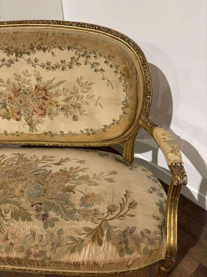 19th Century French Gilt & Moulded Tapestry Three Piece Salon Suite photo buy