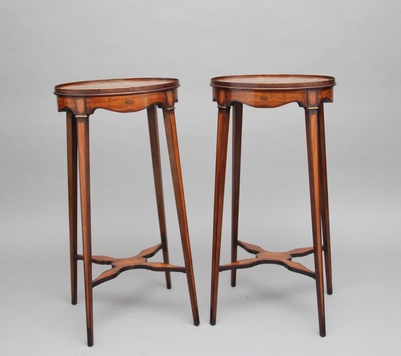 photo for sale Pair Of Sheraton Revival Mahogany And Inlaid Urn Stands