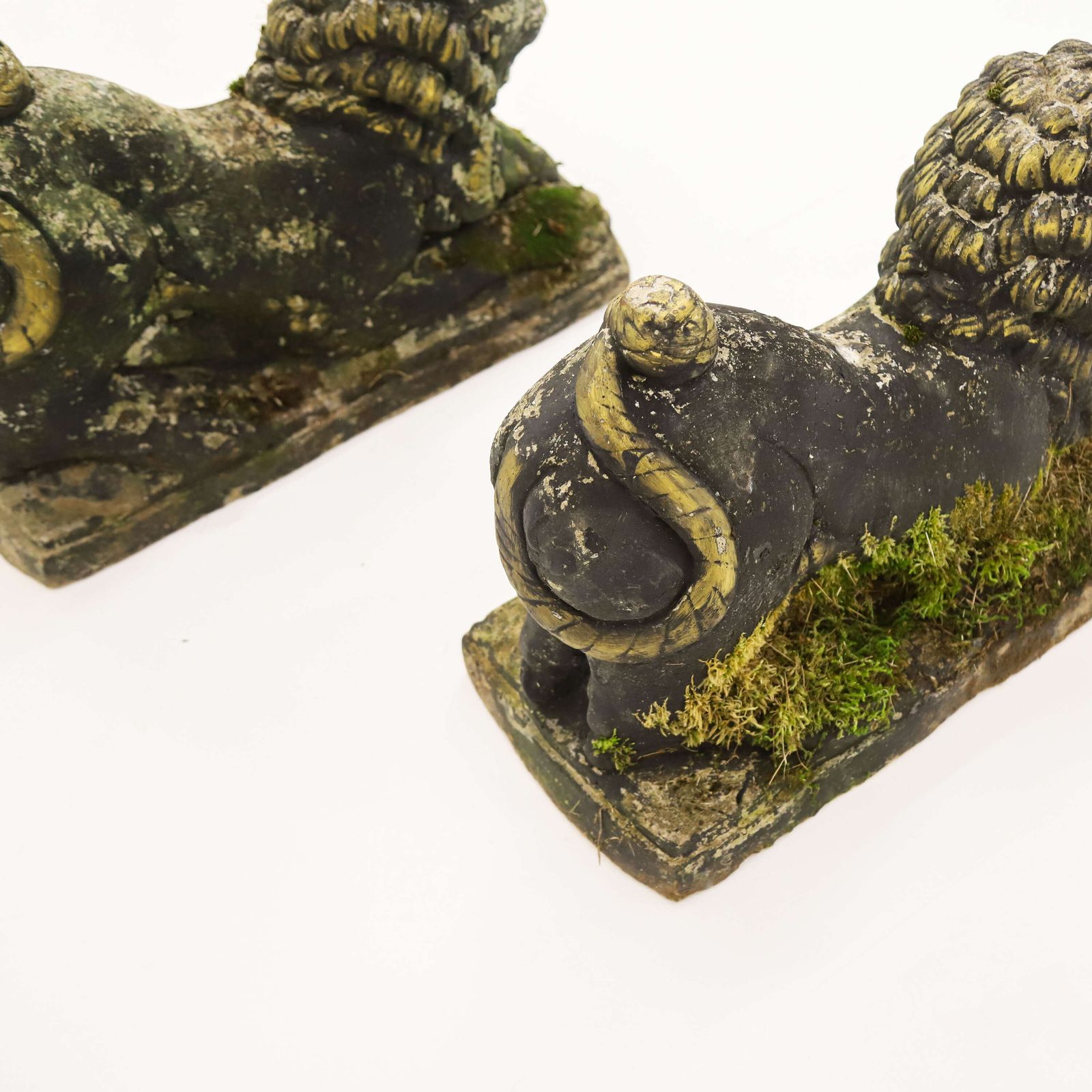 photo for sale Pair Of Decorative Garden Ornament Lions With Rams Heads In Old Paint