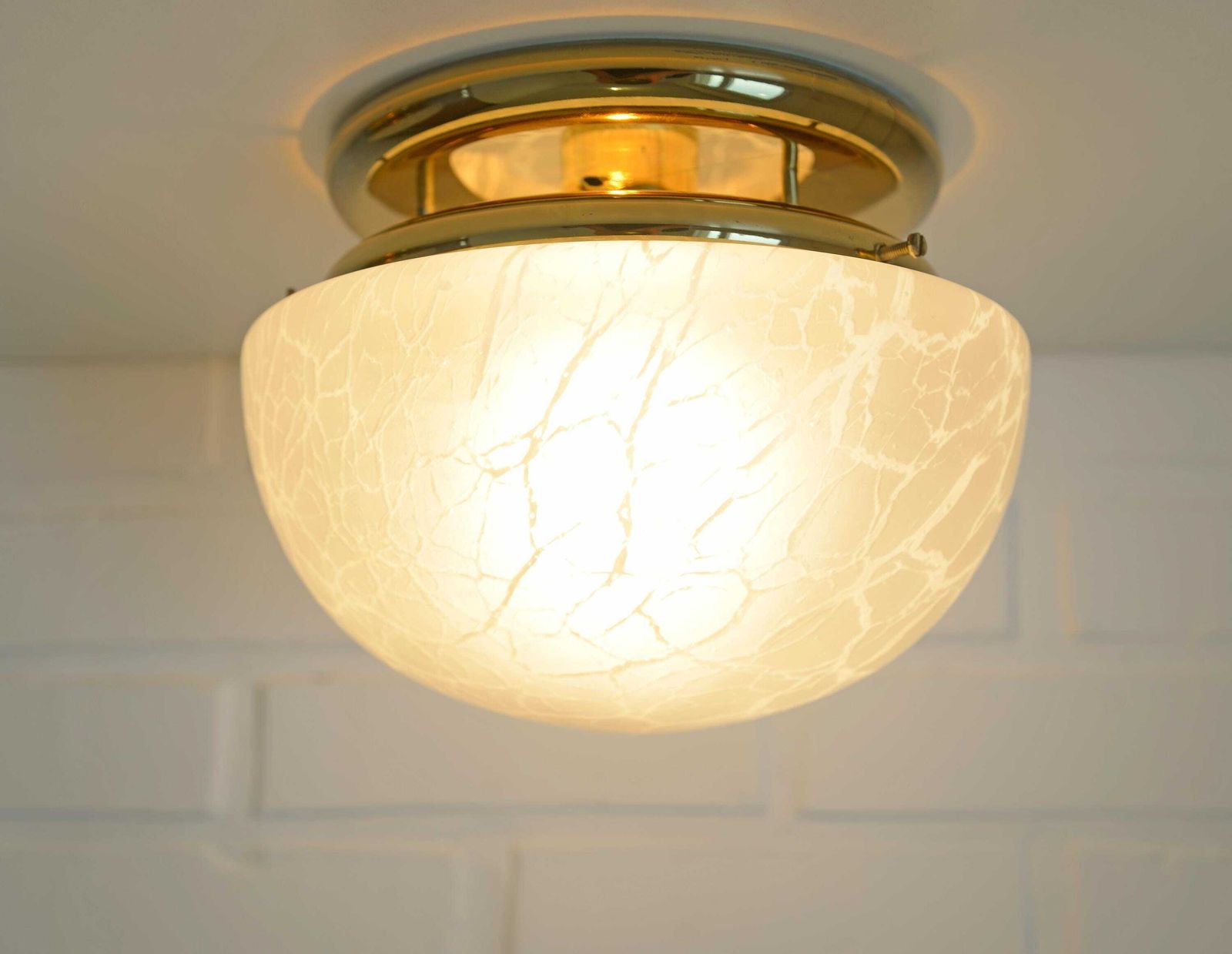 Set Of 2 Vintage Wall Light / Ceiling Lights / Mcm Sconce / Golden Mushroom Lamps / Glass Flush Mount Lightings / Yugoslavia 1980's / photo 268.0
