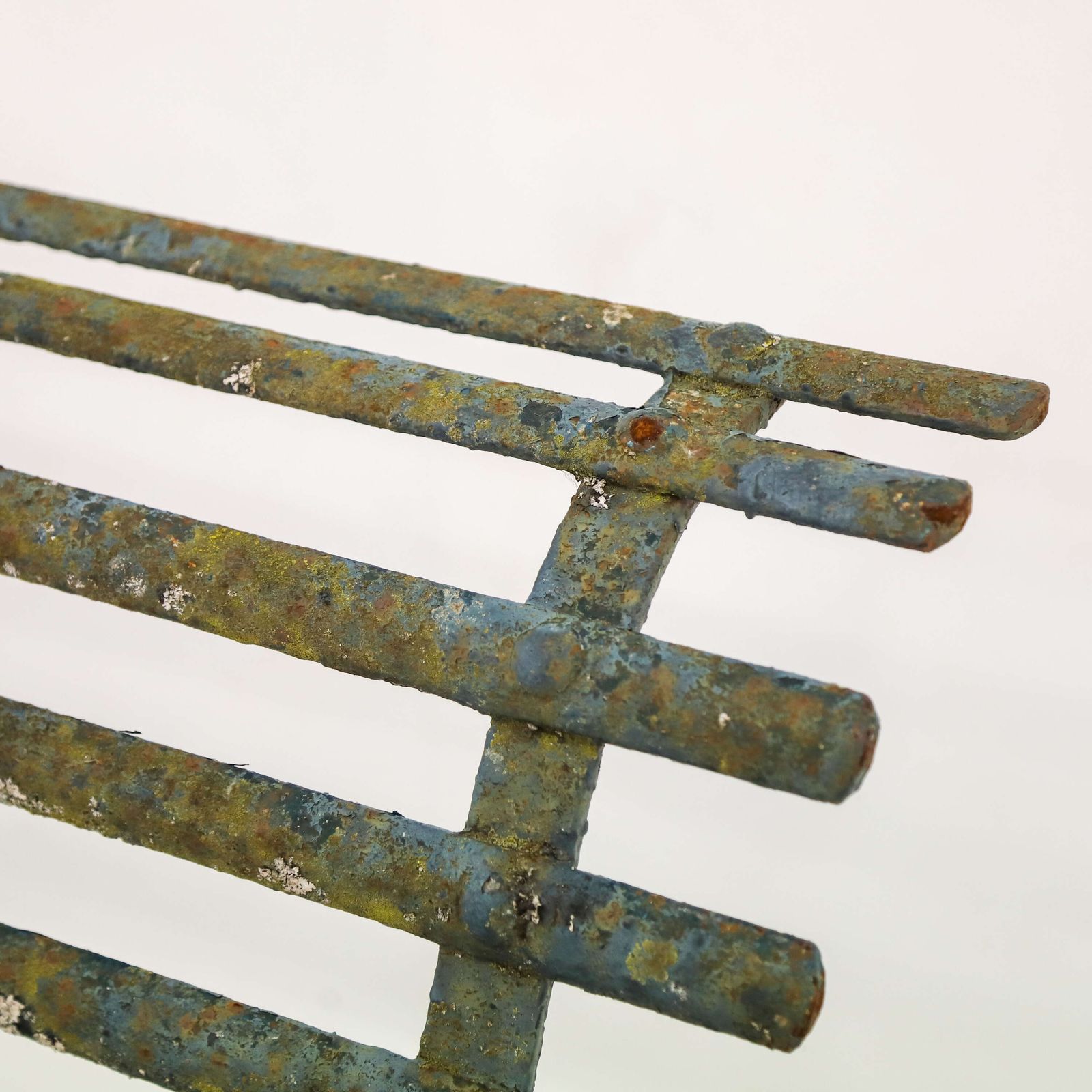 19th C Wrought Iron Strapwork Garden Bench With Scrolled Legs & Old Green Paint photo vintage