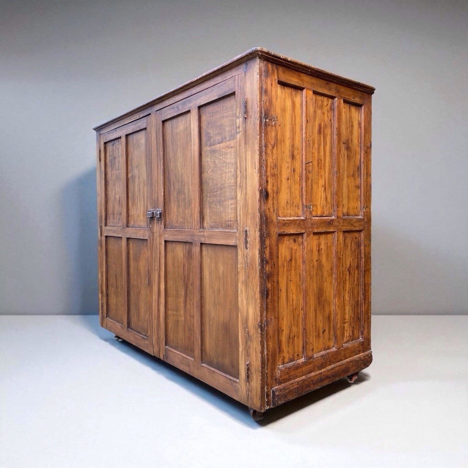 Rustic Large Antique Vintage Early 1900’s Pine And Ply School Cupboard photo for sale