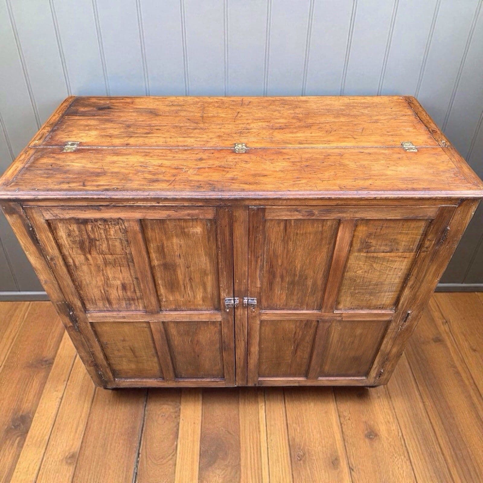 Rustic Large Antique Vintage Early 1900’s Pine And Ply School Cupboard photo Furniture