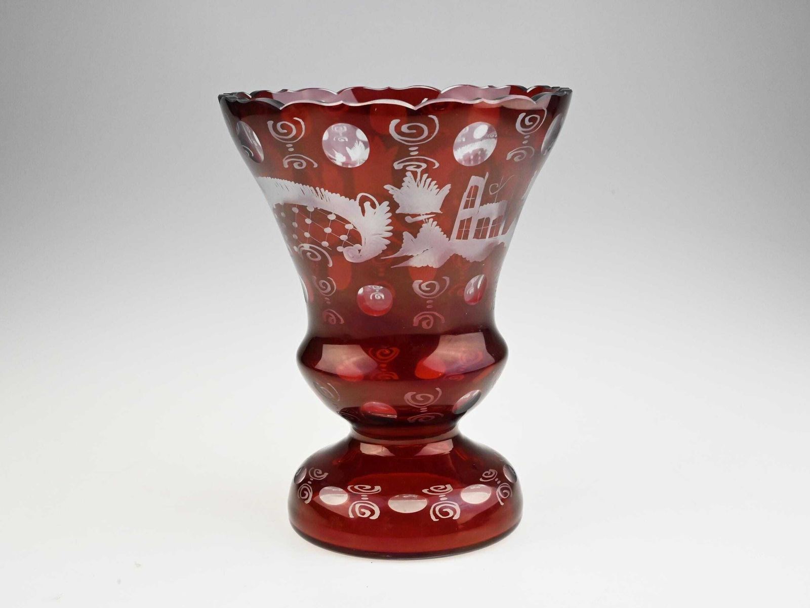 Egermann Czech Ruby Cut To Clear Glass Vase, Red Cut Glass, Red Cut To Clear Glass, Red Cut Crystal Vase, Ruby Glass Vase, Red Glass Vase