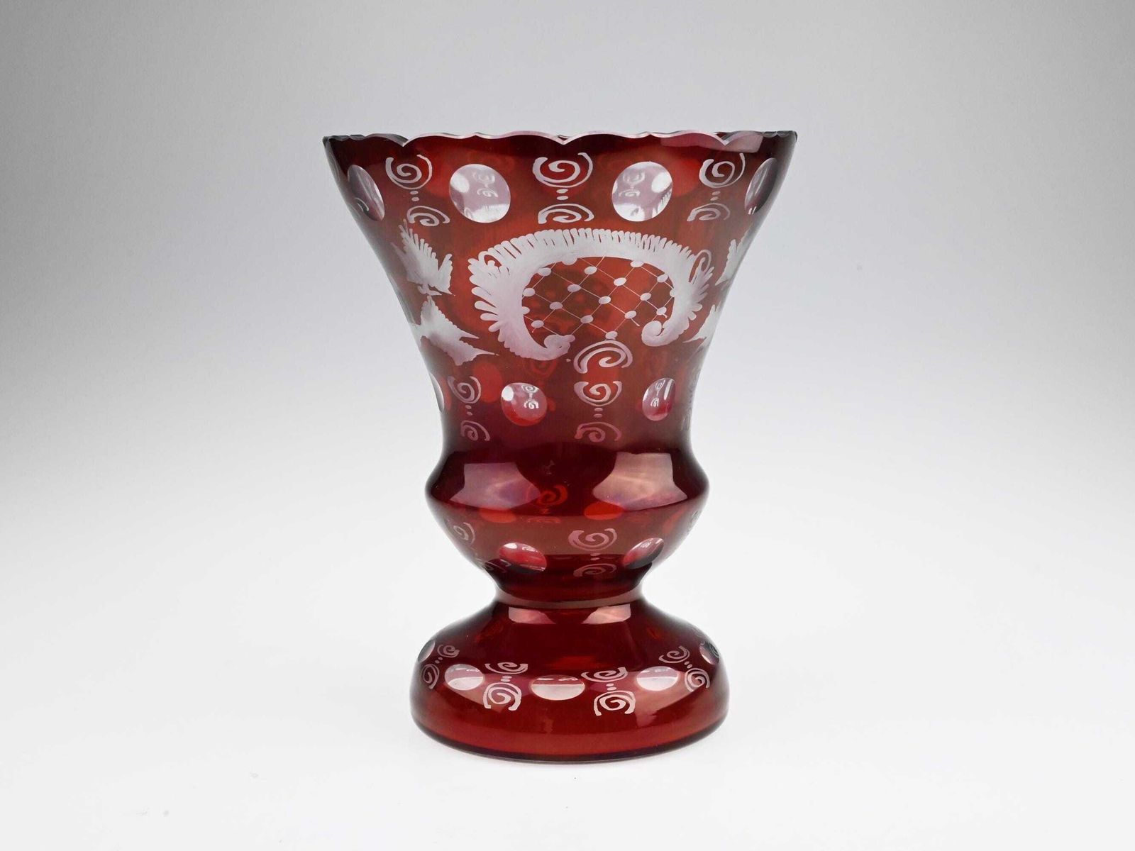 Egermann Czech Ruby Cut To Clear Glass Vase, Red Cut Glass, Red Cut To Clear Glass, Red Cut Crystal Vase, Ruby Glass Vase, Red Glass Vase photo for sale