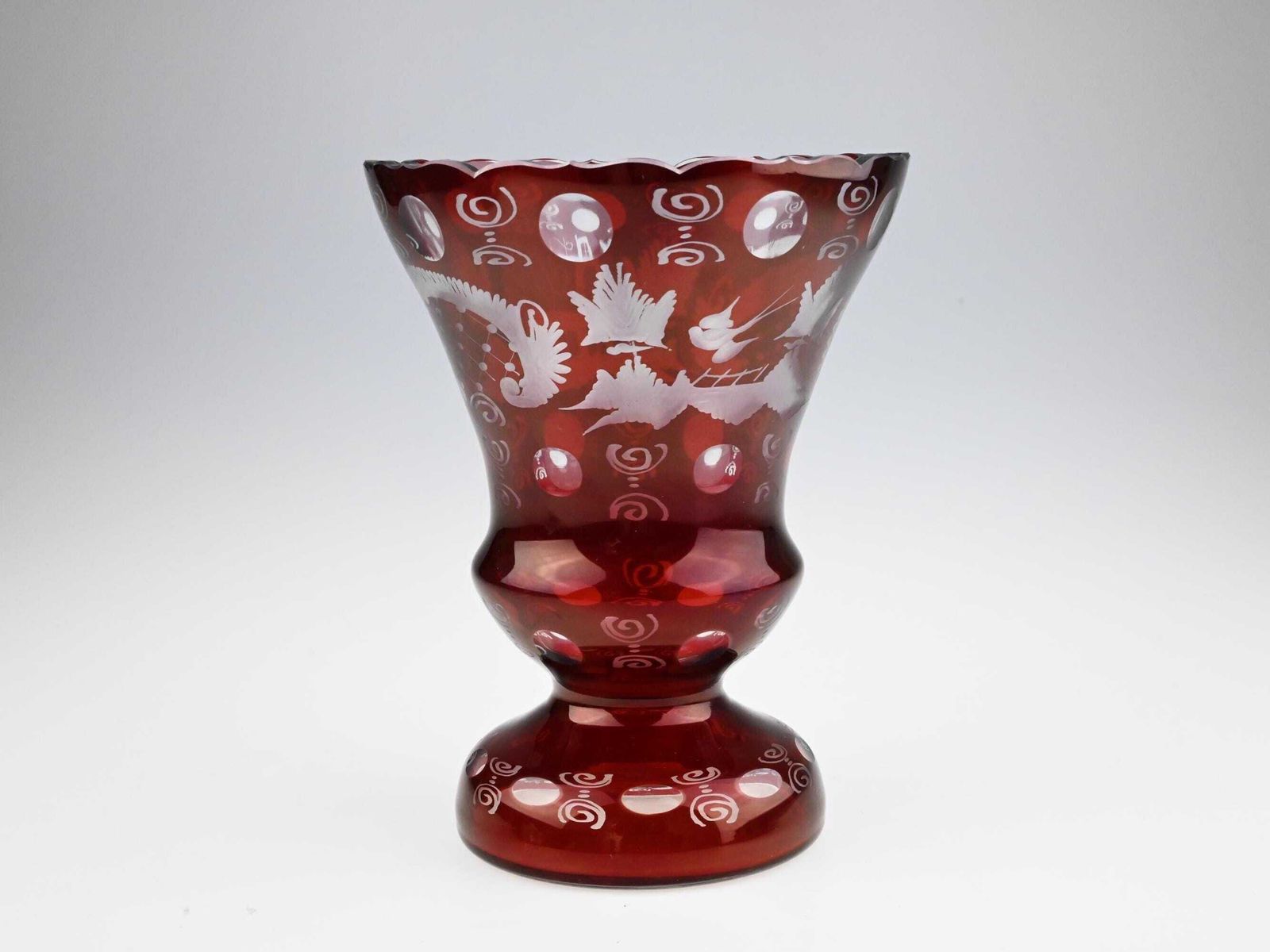 Egermann Czech Ruby Cut To Clear Glass Vase, Red Cut Glass, Red Cut To Clear Glass, Red Cut Crystal Vase, Ruby Glass Vase, Red Glass Vase photo Home Decor