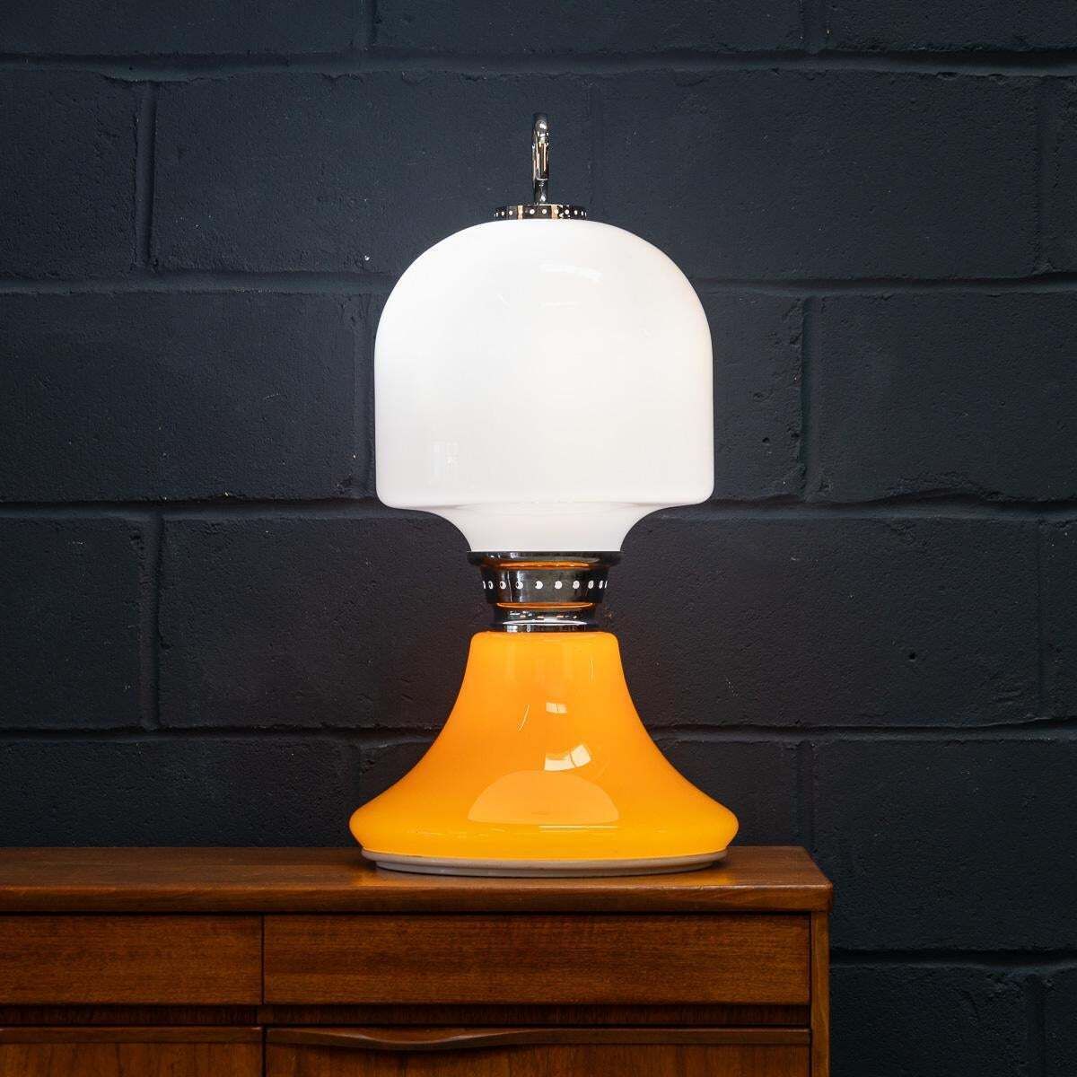 Vintage 20th Century Italian White & Orange Glass Table Lamp C.1970 photo for sale