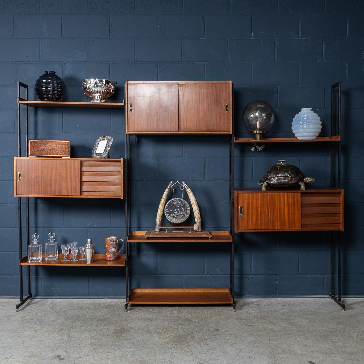 Vintage 20thc Italian Modular Teak Wall Cabinet C.1960 photo for sale