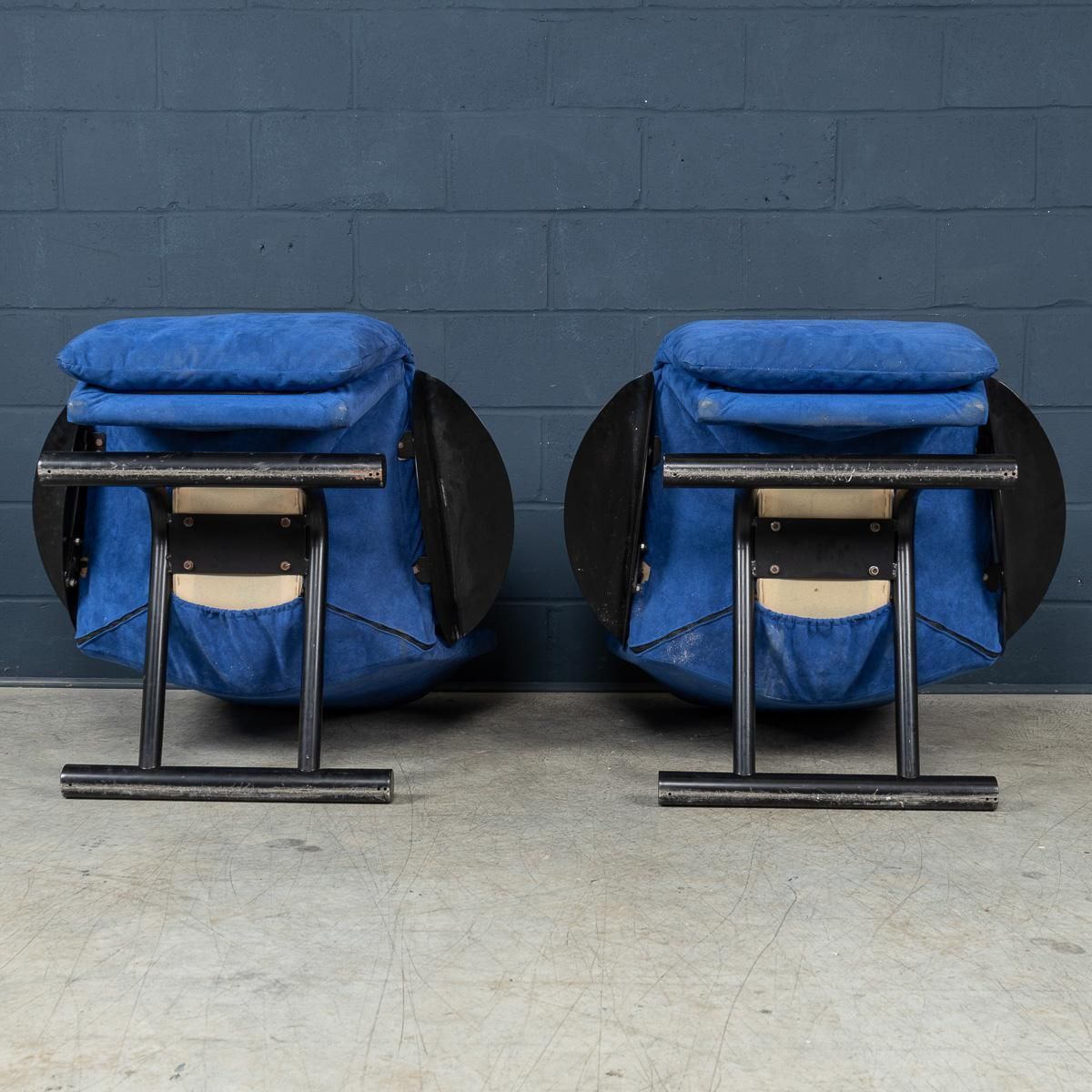 20thc Italian Pair Of Blue Alcantara Leather Reclining Armchairs By Cinova C1980 photo vintage