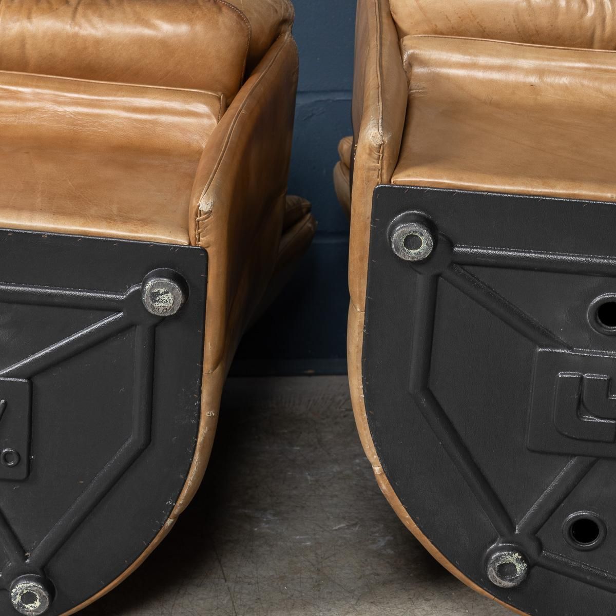 Furniture Vintage 20th Century Italian Pair Of Brown Leather Armchairs By Lev & Lev C.1970 photo